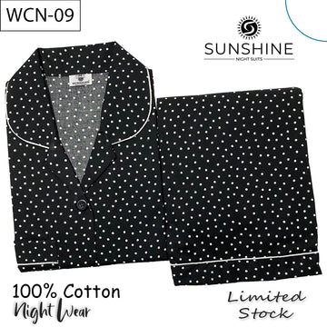 Black Polka Dots Printed 100% Cotton Nightdress Ladies – WCN-09