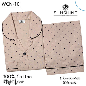 Beige Polka Dots Printed 100% Cotton Nightdress Ladies – WCN-10