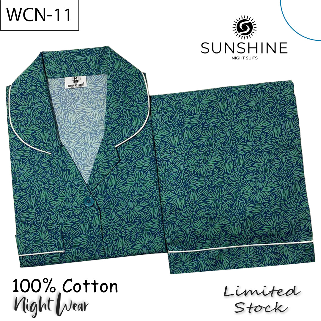 Green Leaf Printed 100% Cotton Nightdress Ladies – WCN-11