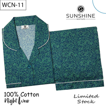 Green Leaf Printed 100% Cotton Nightdress Ladies – WCN-11