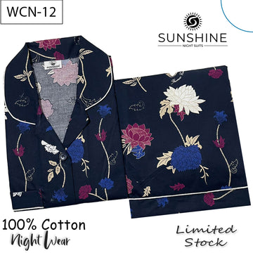 Navy Floral Printed 100% Cotton Nightdress Ladies – WCN-12