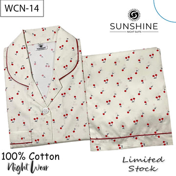 Ivory Cherry Printed 100% Cotton Nightdress Ladies – WCN-14