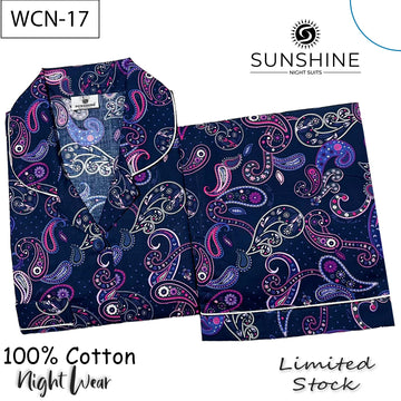 Navy Paisley Printed 100% Cotton Nightdress Ladies – WCN-17