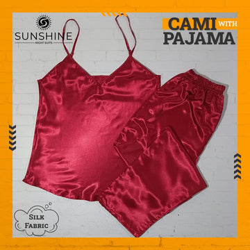 Silk Cami Pajama Set for Women | Wine Red