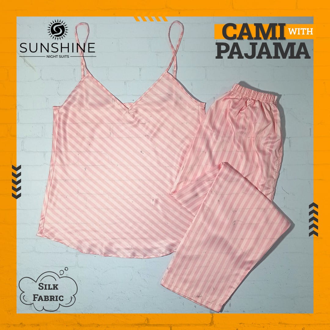 Silk Cami Pajama Set for Women | Pink Stripe