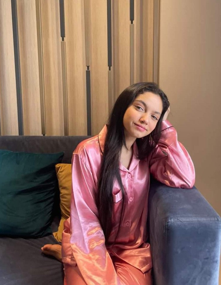 Purchase T-Pink Silk Pajamas for Women Online at MaaRss. Explore our collection of premium black silk pajamas tailored for women. This set includes a stylish button-down long-sleeve top and relaxed-fit pants. Elevate your sleepwear with these luxurious an