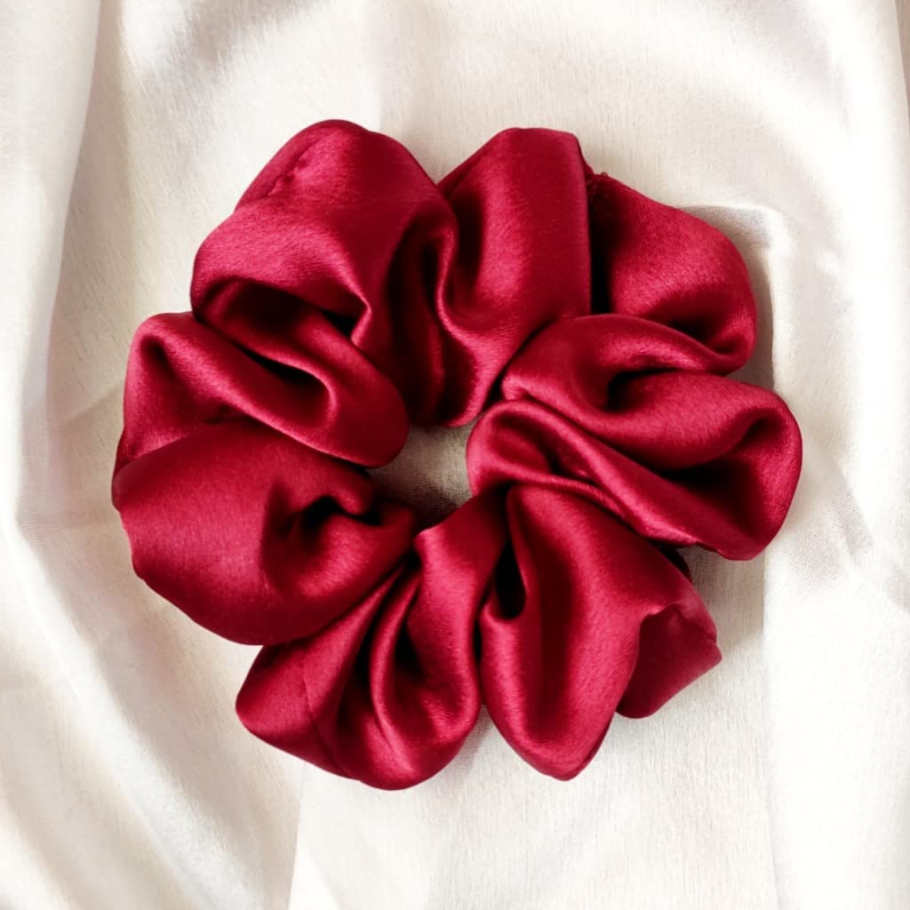 Maroon Silk Scrunchies - Luxurious Hair Accessories for Women