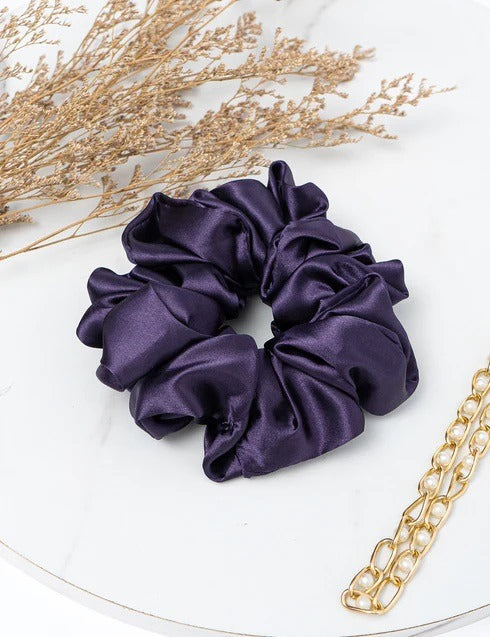 Dark Purple Silk Scrunchies - Luxurious Hair Accessories for Women