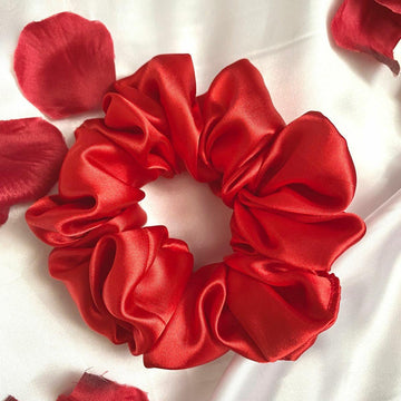 Red Silk Scrunchies - Luxurious Hair Accessories for Women