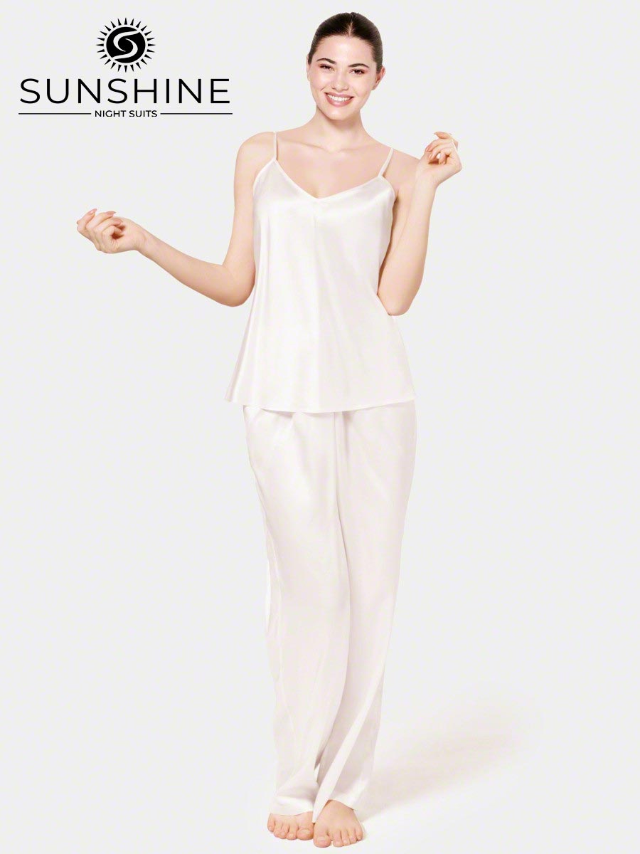 Silk Cami Pajama Set for Women | White