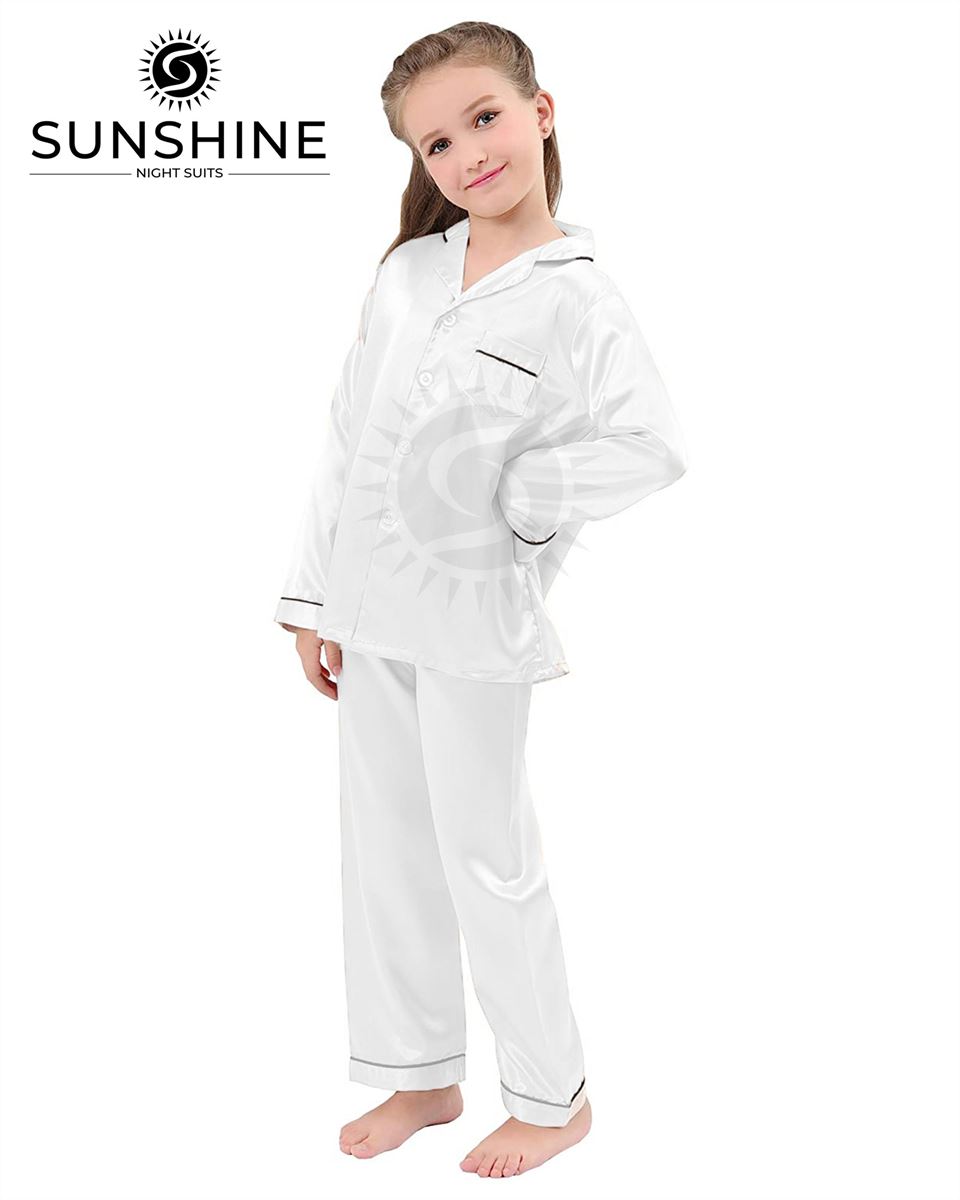 White Silk Pajamas Set For Girls