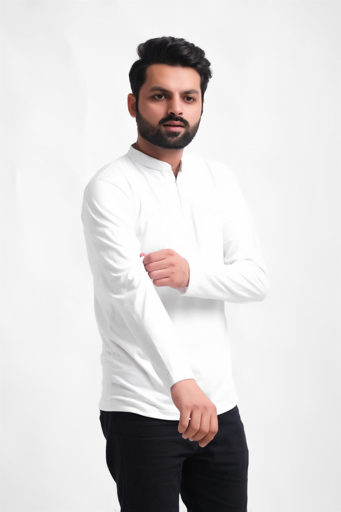 Henley T-Shirt Full Sleeves White