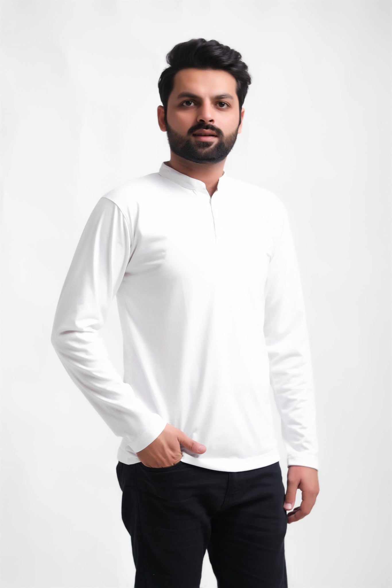 Henley T-Shirt Full Sleeves White