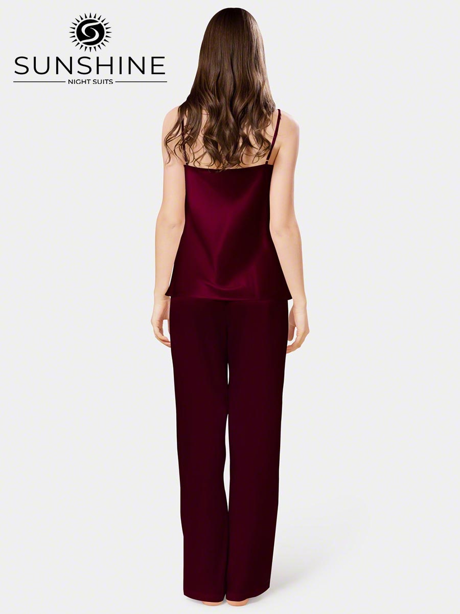 Silk Cami Pajama Set for Women | Maroon