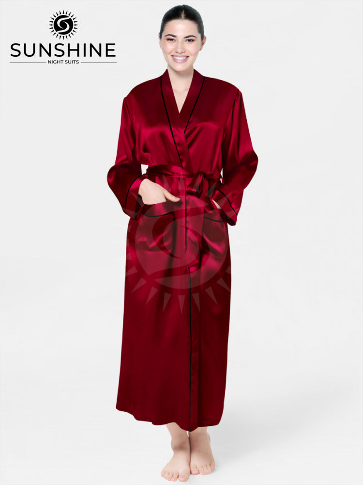 Long Mulberry Silk Robe Wine Red