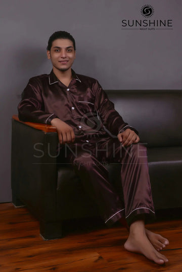 Brown silk nightdress for men - Luxury and comfort combined. Buy now in Pakistan