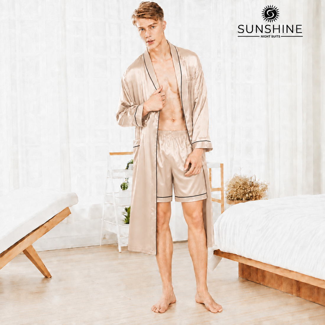 Light Golden Silk Gown for Men