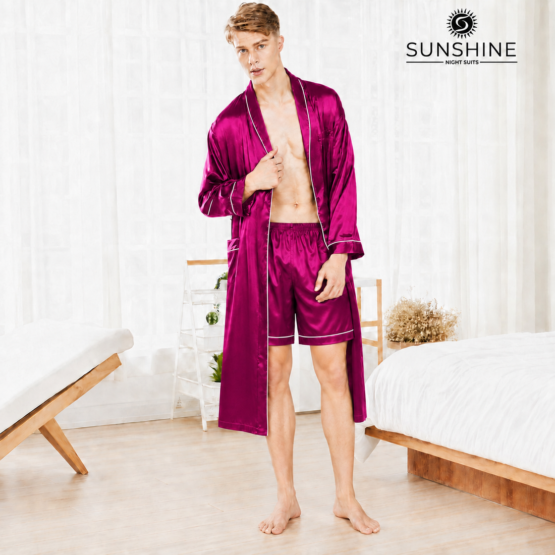 Magenta Silk Gown for Men