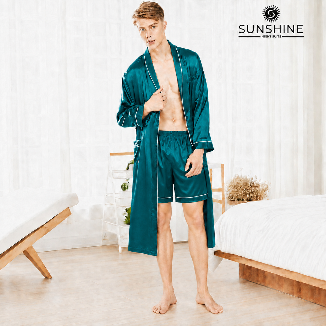 Teal Silk Gown for Men