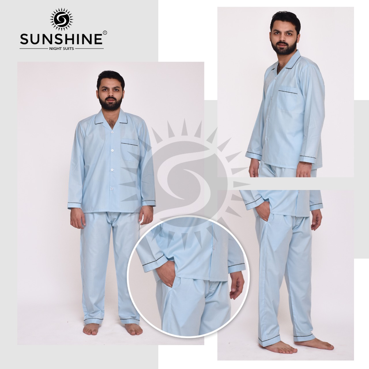 Gents Plain Nightwear | Powder Blue | Pajamas - Nightwears