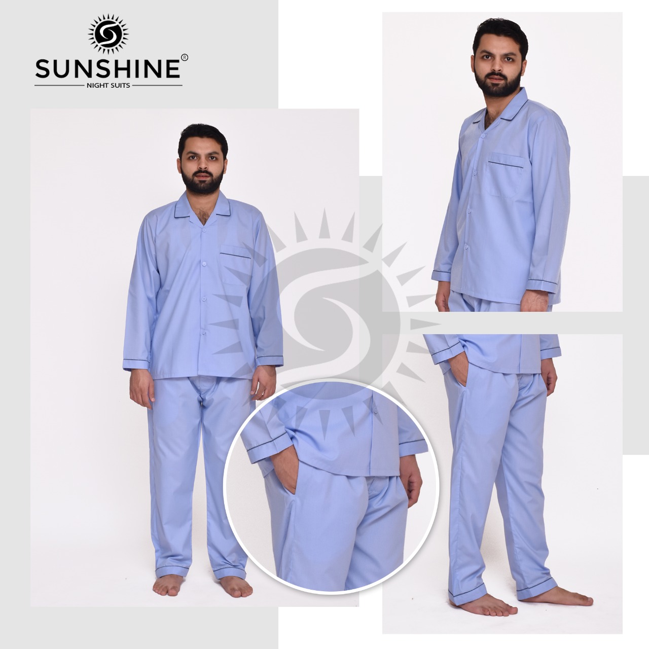 Gents Plain Nightwear Sky Blue | Sunshine | Pajamas - Nightwears