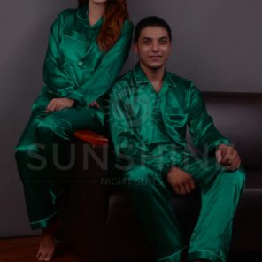 Shop now sea green silk couple nightwear set, featuring elegant and luxurious design