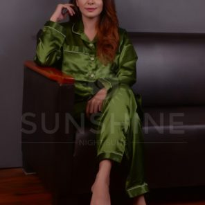 Purchase Forest Green Silk Pajamas for Women Online at MaaRss.Explore our collection of premium black silk pajamas tailored for women. This set includes a stylish button-down long-sleeve top and relaxed-fit pants. Elevate your sleepwear with these luxurious and comfortable pajamas, perfect for a restful night's sleep.
