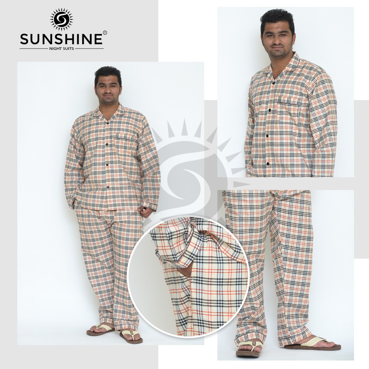 Gent L-Fawn Burberry Check Night Suit | Sunshine | Pajamas - Nightwears