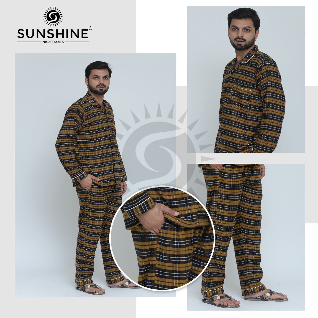 Golden Check Flannel Pajama Set For Men | Sunshine | Pajamas - Nightwears