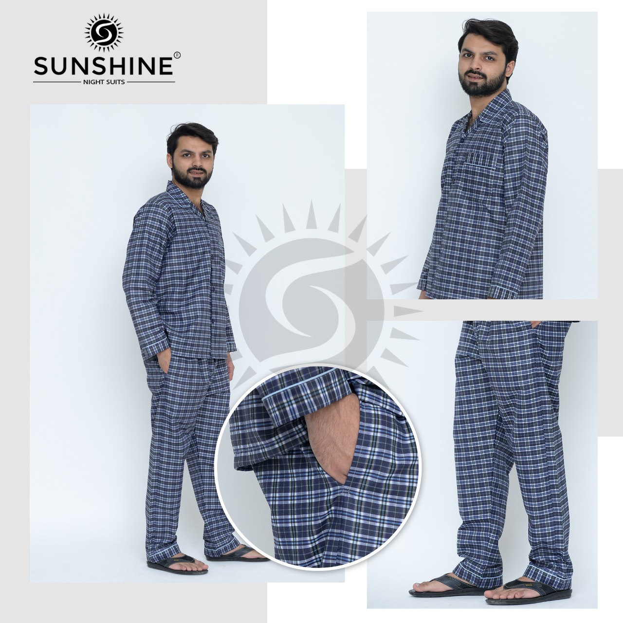 Gent Navy Blue Check Night Suit | Sunshine | Pajamas - Nightwears
