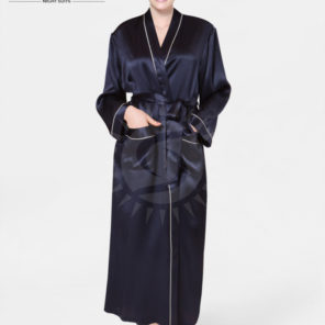 Long Mulberry Silk Gown in Navy Blue - Elegant and Luxurious Women's Silk Dress