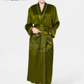 Long Mulberry Silk Gown in Olive - Elegant and Luxurious Women's Silk Dress