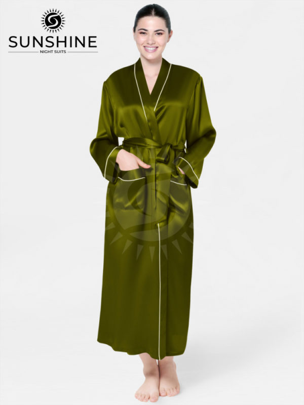 Long Mulberry Silk Gown in Olive - Elegant and Luxurious Women's Silk Dress