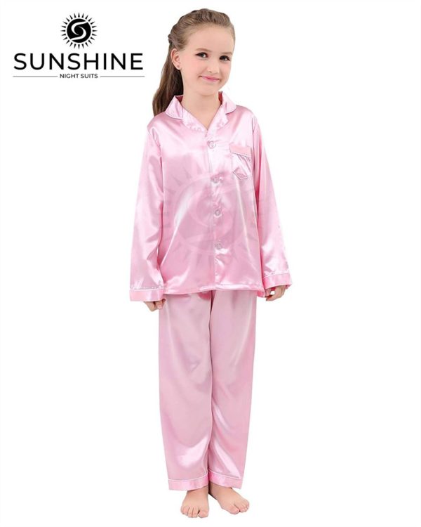 Pink Silk Pajamas Set For Girls Pajamas Nightwears