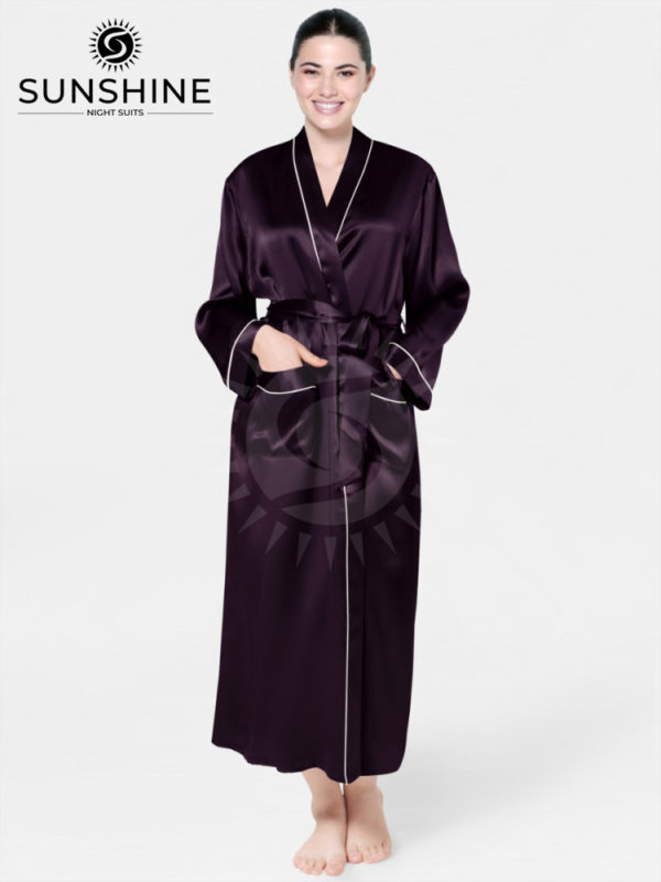 Long Mulberry Silk Gown in Purple - Elegant and Luxurious Women's Silk Dress