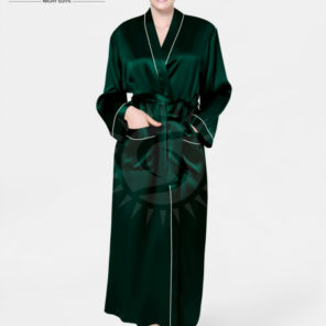 Long Mulberry Silk Gown in Dark Green - Elegant and Luxurious Women's Silk Dress