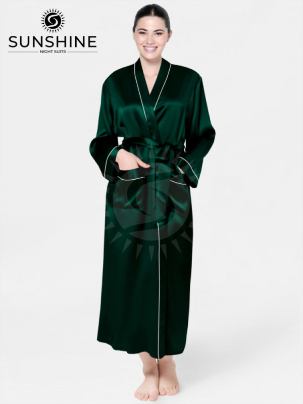 Long Mulberry Silk Gown in Dark Green - Elegant and Luxurious Women's Silk Dress
