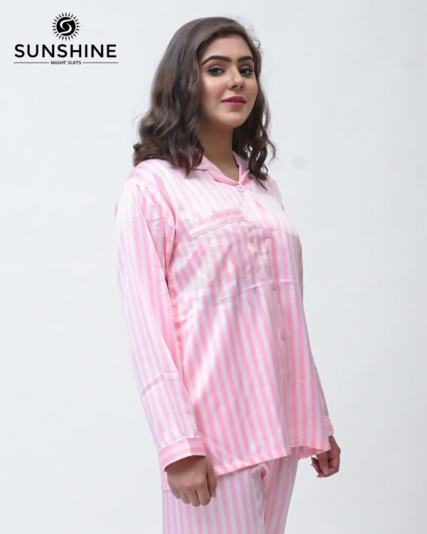 Pink Stripe Printed Silk Nightdress for Women - Luxurious Sleepwear
