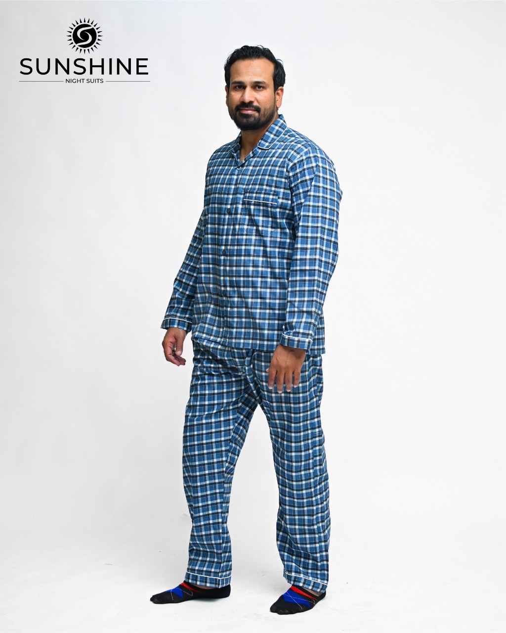 Men's Check Night Wear Steel Blue Check | Pajamas - Nightwears