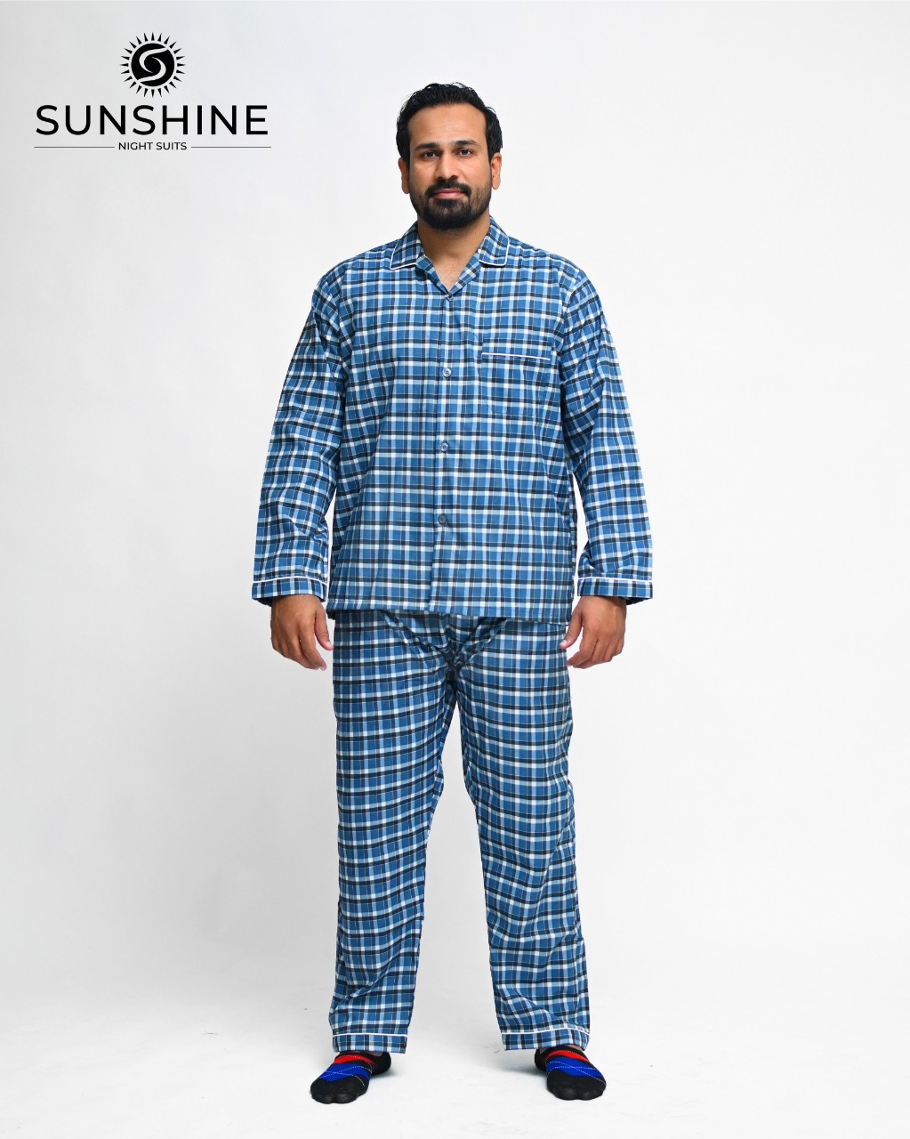 Men's Check Night Wear Steel Blue Check | Pajamas - Nightwears