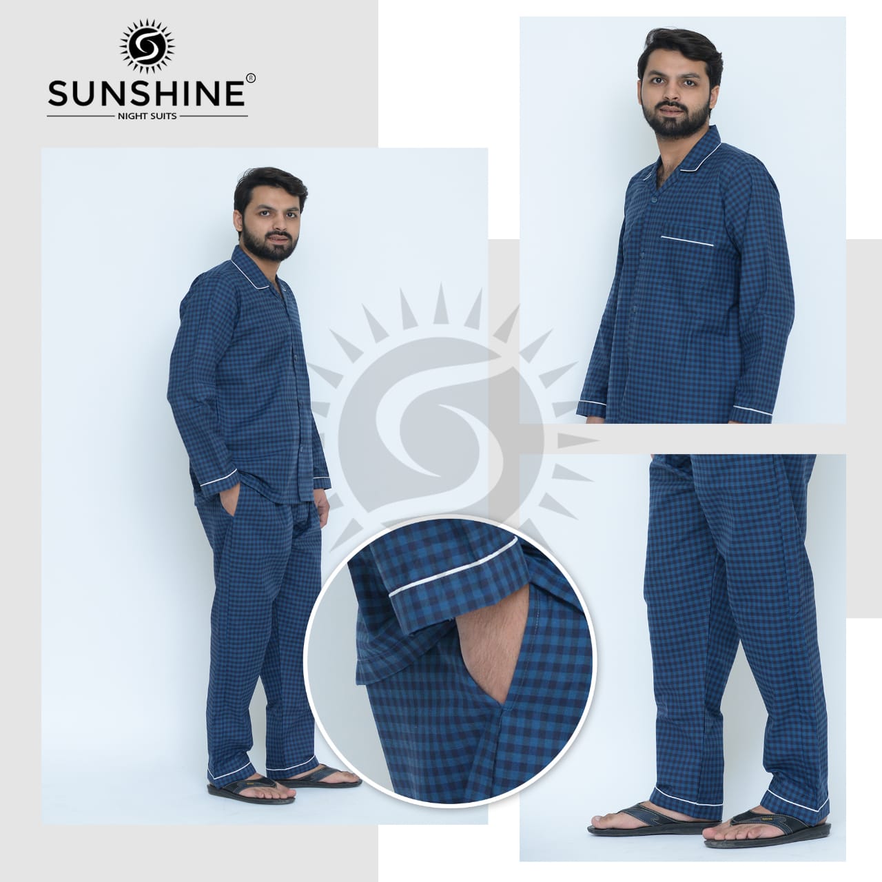 Men's Check Night Wear Denim Blue Check | Pajamas - Nightwears