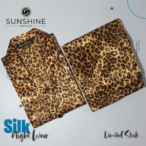 Golden Cheetah Printed Silk Nightdress for Women - Luxurious Sleepwear
