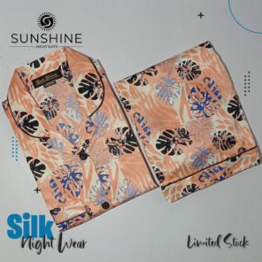 Peach leaves Printed Silk Nightdress for Women - Luxurious Sleepwear
