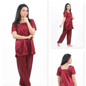 Maroon Silk Jersey Pajama 2500-A Pajama Set For ladies