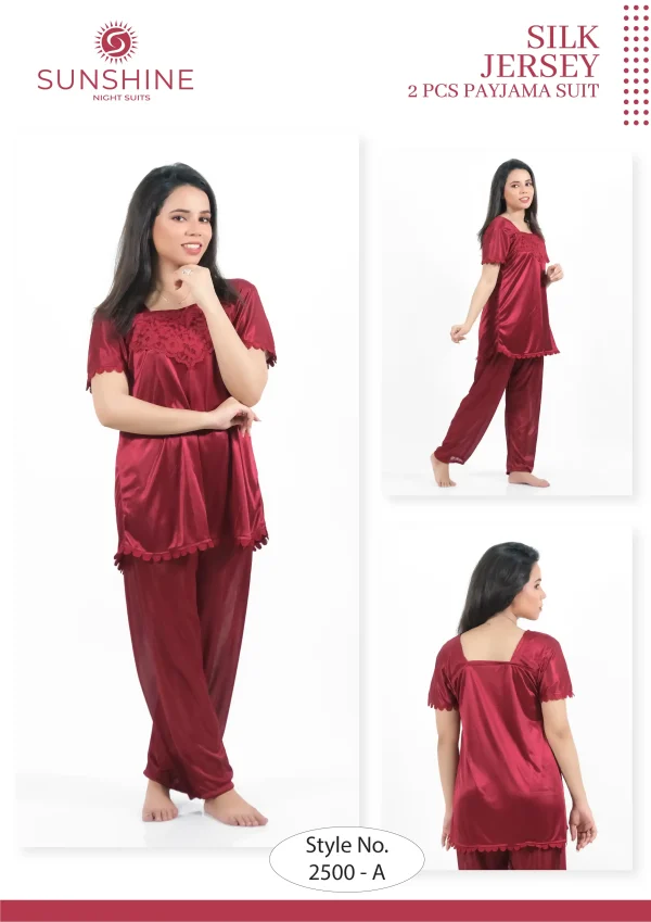 Maroon Silk Jersey Pajama 2500-A Pajama Set For ladies