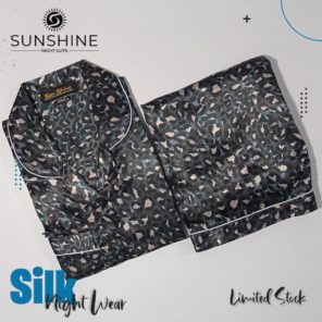 Black Cheetah Printed Silk Nightdress for Women - Luxurious Sleepwear