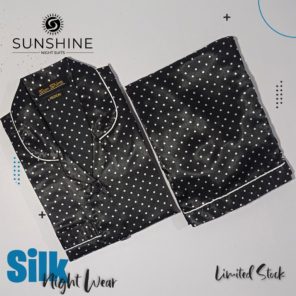Black Polka Dots Printed Silk Nightdress for Women - Luxurious Sleepwear