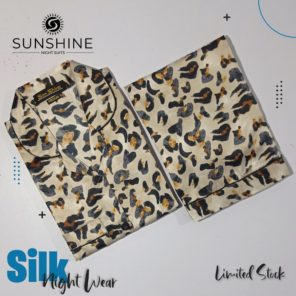 Fawn Cheetah Printed Silk Nightdress for Women - Luxurious Sleepwear