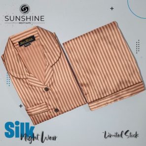 Peach Stripe Printed Silk Nightdress for Women - Luxurious Sleepwear