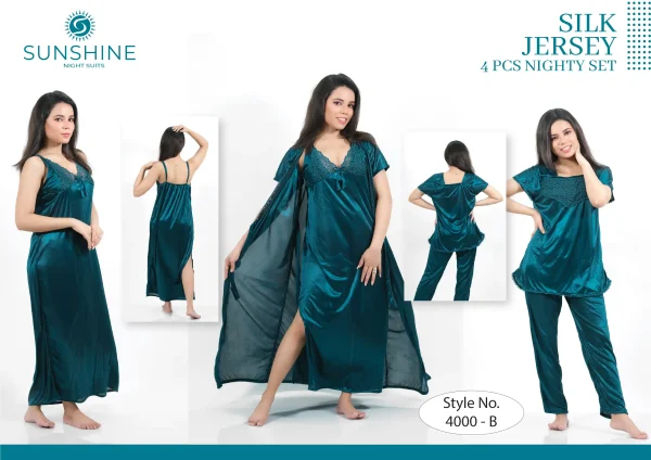 Teal Silk Nighty 4000-B Set For women In Pakistan. Shop Now
